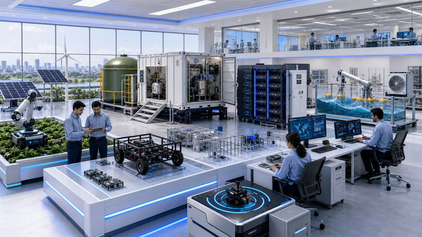 Clean energy R&D lab with biogas, smart grid, energy storage and wireless charging prototypes